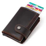 Funda para tarjetas de crédito, tarjetero antirrobo RFID de cuero Crazy Horse retro, multifuncional, con recepción automática.