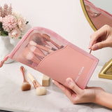 PURDORED 1 neceser con soporte para mujer, bolsa de maquillaje transparente con cremallera, organizador de viaje para brochas de maquillaje, neceser