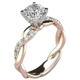 Anillo de diamantes cuadrados princesa de dos tonos chapado en oro rosa de 18 quilates con diamantes cruzados y joyería europea y americana