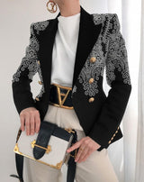 Fashion Style Pattern Style +Sleeve Length Closure Type Silhouette Type of Clothing Print Long Sleeve Double-Breasted Fitted Short Women's Blazer