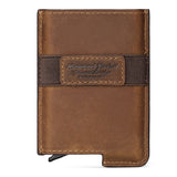 Estuche para tarjetas RFID antirrobo, funda automática de cuero para tarjetas de crédito, tarjetero retro, billetera multifunción de cuero para hombre