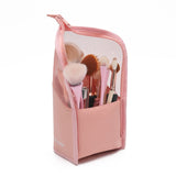 PURDORED 1 neceser con soporte para mujer, bolsa de maquillaje transparente con cremallera, organizador de viaje para brochas de maquillaje, neceser