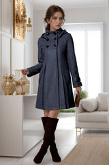 Chic Wool Coat for Women, Medium-Length Hooded Trench Coat with Double-Breasted Design and Cloak Style