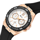 MISSFOX 2593 Women's Watches Chronograph Rose Gold Sport Watch Ladies Diamond Blue Rubber Band Xfcs Analog Female Quartz Wristwatch