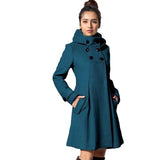 Chic Wool Coat for Women, Medium-Length Hooded Trench Coat with Double-Breasted Design and Cloak Style