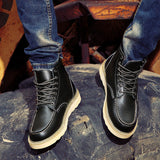 Botas de trabajo británicas informales de caña alta de cuero genuino, zapatos de cuero con punta grande