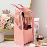 PURDORED 1 neceser con soporte para mujer, bolsa de maquillaje transparente con cremallera, organizador de viaje para brochas de maquillaje, neceser