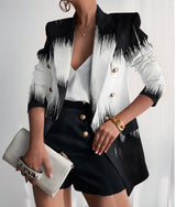 Fashion Style Pattern Style +Sleeve Length Closure Type Silhouette Type of Clothing Print Long Sleeve Double-Breasted Fitted Short Women's Blazer