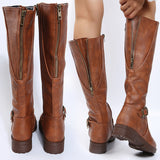 Zipper low heeled long leg boots high leg women's boots