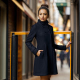 Chic Wool Coat for Women, Medium-Length Hooded Trench Coat with Double-Breasted Design and Cloak Style