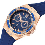 MISSFOX 2593 Women's Watches Chronograph Rose Gold Sport Watch Ladies Diamond Blue Rubber Band Xfcs Analog Female Quartz Wristwatch