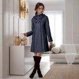 Chic Wool Coat for Women, Medium-Length Hooded Trench Coat with Double-Breasted Design and Cloak Style