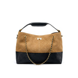 Bolso bandolera de cuero con cadena y bandolera de ante