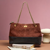 Bolso bandolera de cuero con cadena y bandolera de ante