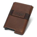 Estuche para tarjetas RFID antirrobo, funda automática de cuero para tarjetas de crédito, tarjetero retro, billetera multifunción de cuero para hombre