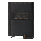 Estuche para tarjetas RFID antirrobo, funda automática de cuero para tarjetas de crédito, tarjetero retro, billetera multifunción de cuero para hombre