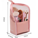 PURDORED 1 neceser con soporte para mujer, bolsa de maquillaje transparente con cremallera, organizador de viaje para brochas de maquillaje, neceser
