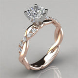 Anillo de diamantes cuadrados princesa de dos tonos chapado en oro rosa de 18 quilates con diamantes cruzados y joyería europea y americana