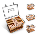 Caja humectadora transparente de gran capacidad para puros CIGARLOONG de material PET con virutas de cedro y higrómetro