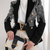 Fashion Style Pattern Style +Sleeve Length Closure Type Silhouette Type of Clothing Print Long Sleeve Double-Breasted Fitted Short Women's Blazer