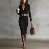 Long sleeved waist cinching dress