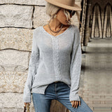 Solid color slit lazy style sweater for women