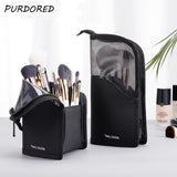 PURDORED 1 neceser con soporte para mujer, bolsa de maquillaje transparente con cremallera, organizador de viaje para brochas de maquillaje, neceser