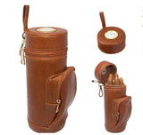 Premium Handy Built in Hygrometer Cylindrical Zipper Leather Cigar Moisturizer Bags Cigar Travel Bag Leather Humidor With Pocket