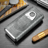 CIGARLOONG Tubo de Piel de Alta Calidad para Cigarros, Estuche Humidor para 3 Cigarros, Caja de Puros de Viaje Portátil de Lujo Duradera con Cortador