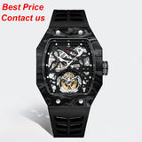 Montres De Luxe Luxury Carbon Fiber Tourbillon Watch Tonneau Shape Men's Mechanical Watch