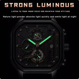 POEDAGAR 628 New Waterproof Luminous 3 Needles Fashion Quartz Watch Square Men's Waterproof Genuine Leather Strap Quartz Watches