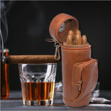 Premium Handy Built in Hygrometer Cylindrical Zipper Leather Cigar Moisturizer Bags Cigar Travel Bag Leather Humidor With Pocket