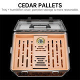 Caja humectadora transparente de gran capacidad para puros CIGARLOONG de material PET con virutas de cedro y higrómetro