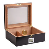 Handmade Modern Luxury Cedar Wood Lacquer Cigar Humidor with Humidifier Hygrometer Glass Top
