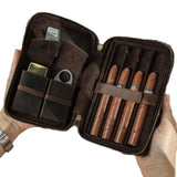 Handmade Crazy Horse Genuine Leather Cigar Storage Box Waterproof Travel Customizable Laser Logo Low MOQ Humidors