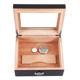 Modern Luxury Black Large Capacity Cedar Wooden Humidor Lacquer Finish Glass Top Moisture-Proof Portable Elegant Cigars Built-In