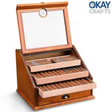Humidor de puros de fibra de carbono lacada, cedro español de alta calidad, caja hecha a mano, estuche de escritorio vintage, humidificador, puros multicapa