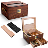 CIGARLOONG Humidor Portátil de Gran Capacidad de Madera de Cedro de Doble Capa Comercial con Higrómetro y Humidificador Incorporados