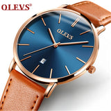 2025 Sports Wrist Watch OLEVS Luxury Men's Quartz Analog Display Date Watches Casual Genuine Leather Swim Watch Thin for Men