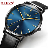 2025 Sports Wrist Watch OLEVS Luxury Men's Quartz Analog Display Date Watches Casual Genuine Leather Swim Watch Thin for Men