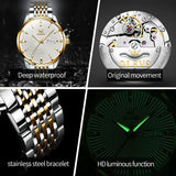 OLEVS 6653 Men's Flywheel design Automatic Mechanical Watch Deep Waterproof Stainless Steel Strap Sapphire Mirror Men Clock