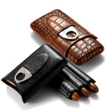 Wholesale Personalized Portable Cigar Travel Box Customized Tobacco Storage Tube Leather Cigar Humidor Case with Cutter