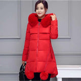 Parka de algodón gruesa para mujer, chaqueta con cuello de piel, capucha, corte A, larga, acolchada, G388