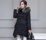 Parka de algodón gruesa para mujer, chaqueta con cuello de piel, capucha, corte A, larga, acolchada, G388