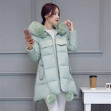 Parka de algodón gruesa para mujer, chaqueta con cuello de piel, capucha, corte A, larga, acolchada, G388