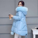 Parka de algodón gruesa para mujer, chaqueta con cuello de piel, capucha, corte A, larga, acolchada, G388