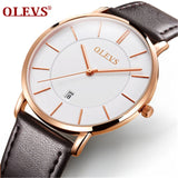 2025 Sports Wrist Watch OLEVS Luxury Men's Quartz Analog Display Date Watches Casual Genuine Leather Swim Watch Thin for Men