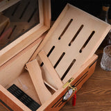 Hot Selling Large Capacity Humidor with Hygrometer and Humidifier, Holds Approx.100 Cigars Double Compartment Cedar Humidor Gift