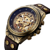 Retro Style Men Automatic Mechanical Watch Skeleton Steampunk Genuine Leather Band Mens Self Winding Wrist Watches Men Reloj
