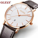 2025 Sports Wrist Watch OLEVS Luxury Men's Quartz Analog Display Date Watches Casual Genuine Leather Swim Watch Thin for Men